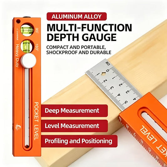 📏 Multifunctional Marking Level Ruler | 3-in-1 Measuring Tool with Bubble Level & Scribing Guide |DEPTH GAUGE