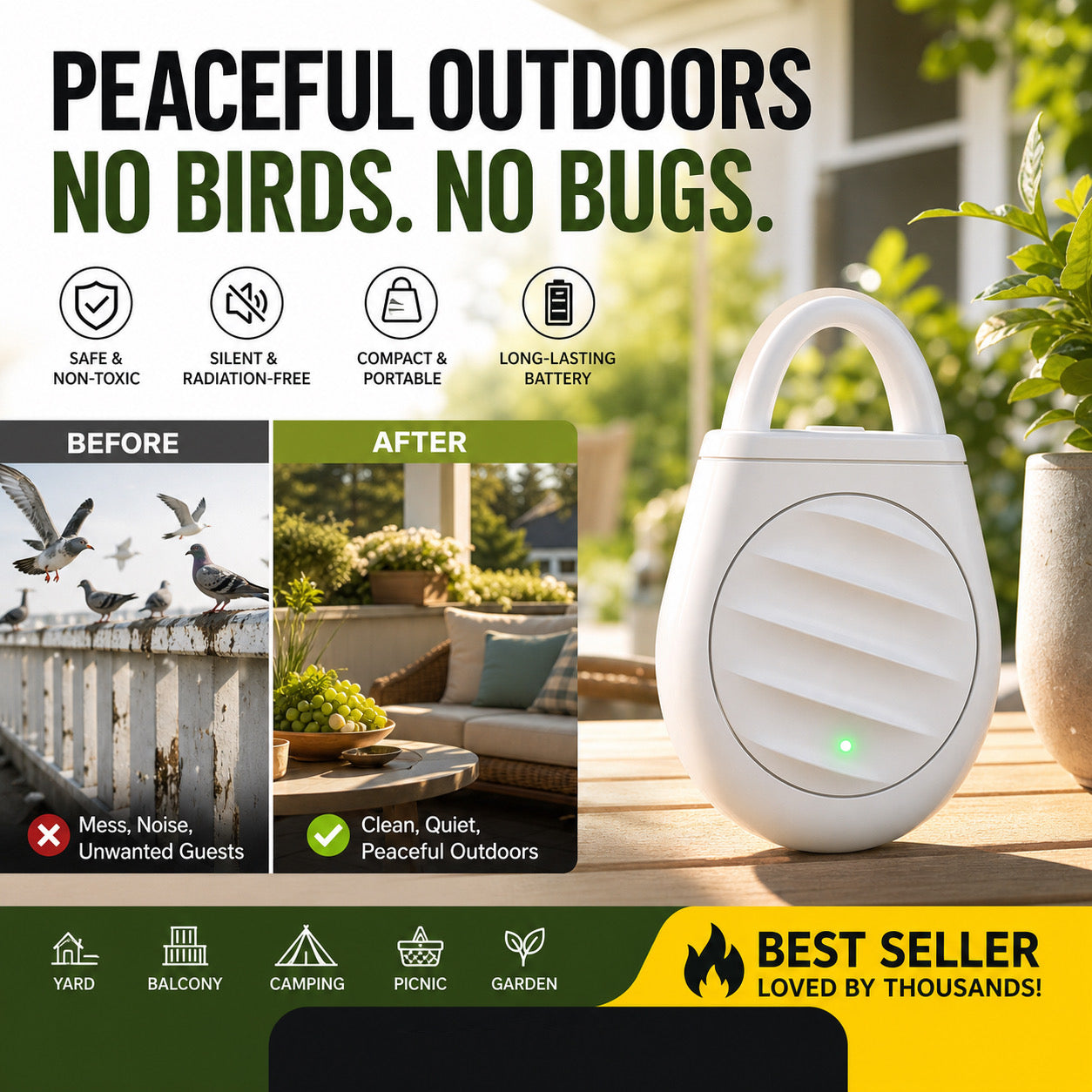 🏆 Last Day Special Price £8.77 ! 🐦Buy 2 Get 1 Free🎁No more trouble from birds, beasts and locusts！Portable Ultrasonic Bird Repellent Keychain