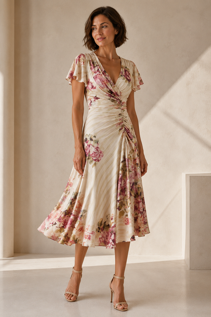 🌺 Soft Floral Print, Flutter Sleeves & Cross-Over Neckline – Pure Femininity. Shop the Valentina!