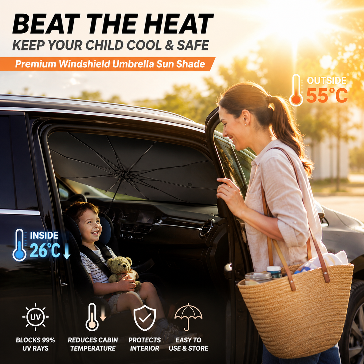☀️Summer Hot Sale 50% OFF !🚗2026 New Upgraded Car Windshield Sun Shade Umbrella – Blocks UV rays and heat – Protects the dashboard and interior🛡️