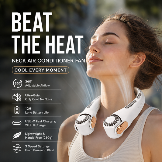 ⏰Last Day Special Price ￡12.99!!❄Neck Air Conditioner Fan – Ultra‑quiet, 360° rotating, 3 speeds. Hands‑free cooling, long battery. Summer essential! 😎🌬️3