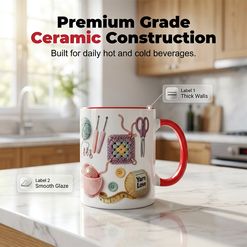 Crochet & Knitting Themed Ceramic Coffee Mug