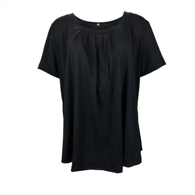 🔥HOT SALE🔥Square Neck Solid Color Short Sleeve T-Shirt - Chic & Elegant Style