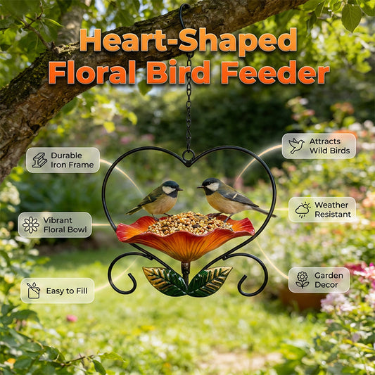 🌸 Floral Heart Bird Feeder for Outdoors | Vintage Style Hanging Wild Bird Feeding Station