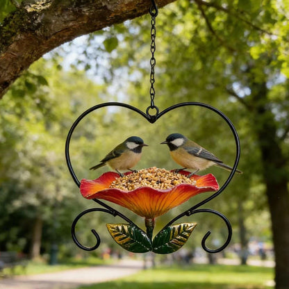 🌸 Floral Heart Bird Feeder for Outdoors | Vintage Style Hanging Wild Bird Feeding Station