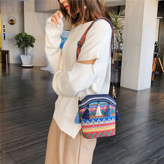 🌙 Bohemian Embroidered Tassel Crossbody Bag | Handcrafted Hippie Floral Purse