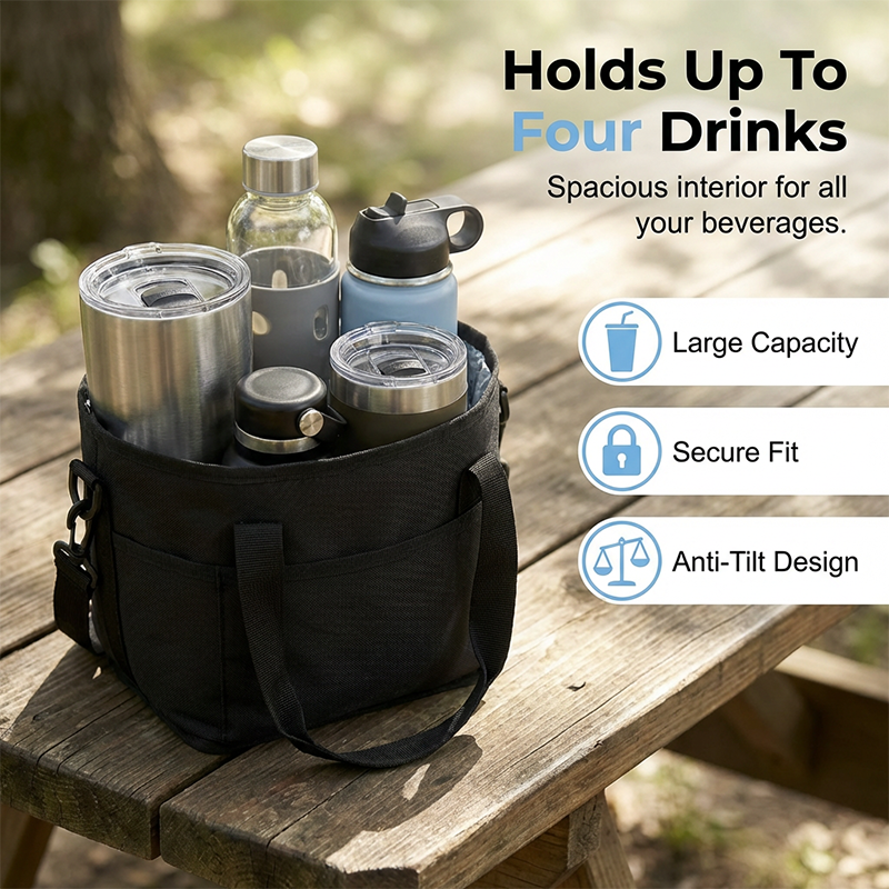 4-Cup Drink Carrier Tote with Shoulder Strap