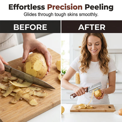 🔪 Peeler | 🧵 Julienne Maker | 🍺 Bottle Opener — All in one premium tool. Rust-proof stainless steel + wood grip. Limited offer live!