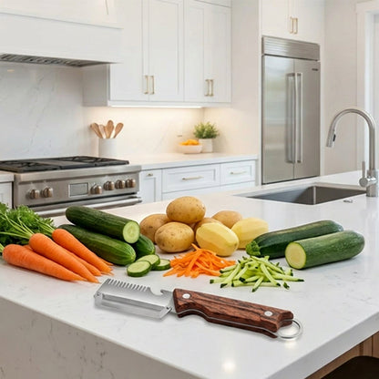 🔪 Peeler | 🧵 Julienne Maker | 🍺 Bottle Opener — All in one premium tool. Rust-proof stainless steel + wood grip. Limited offer live!