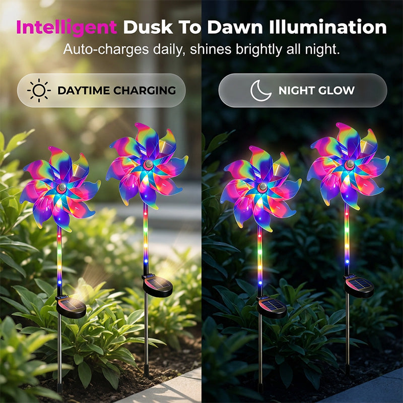 📢📢35% OFF !! ⏰Solar Powered Rainbow Pinwheel Garden Light