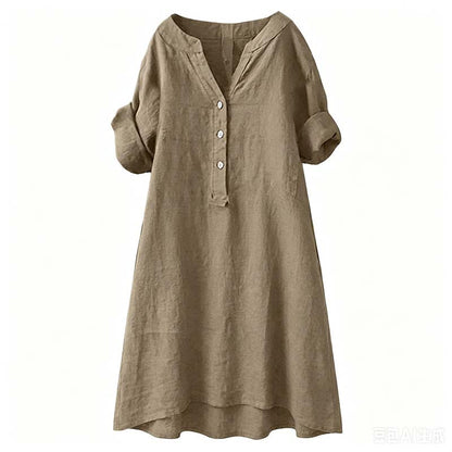 Women's Casual V-Neck Button Down Tunic Dress