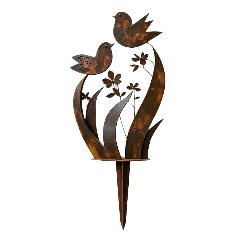 Rustic Bird & Flower Metal Garden Stake