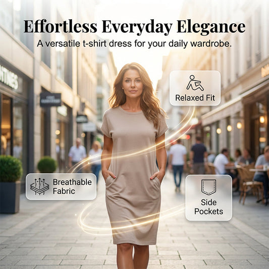 👗 Wrinkle-Free T-Shirt Dress with Pockets – Breathable Midi Length, S-5XL. 40% OFF + Free Shipping!