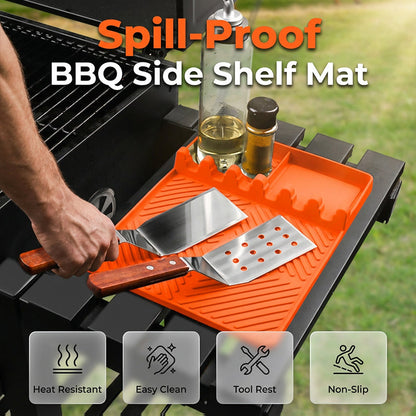 🥩 Grill Side Shelf Mat – Heat-Resistant, No-Spill Silicone, Tool Slots. 40% OFF Get Yours!