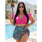 🌺 Plus-Size Tropical Two-Piece Swimsuit – Ruffle Sleeves, Tummy Control, Skirted. 47% OFF + Free Shipping!