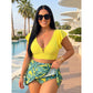 🌺 Plus-Size Tropical Two-Piece Swimsuit – Ruffle Sleeves, Tummy Control, Skirted. 47% OFF + Free Shipping!