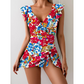💃 Flattering Ruched Tummy Control One-Piece Swimsuit Dress – Chic Ruffled Cap Sleeves & Side-Tie Asymmetrical Hem  Shop Now!