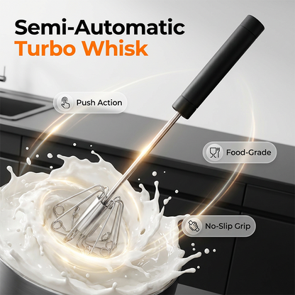 🥚🍳🥚 Semi-Automatic Turbo Whisk Stainless Steel No Electricity Effortless Whipping 🔧 Ergonomic Non-Slip Handle Rust-Proof Fast Mixing 50% OFF Today✨