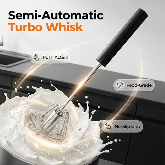 🥚🍳🥚 Semi-Automatic Turbo Whisk Stainless Steel No Electricity Effortless Whipping 🔧 Ergonomic Non-Slip Handle Rust-Proof Fast Mixing 50% OFF Today✨