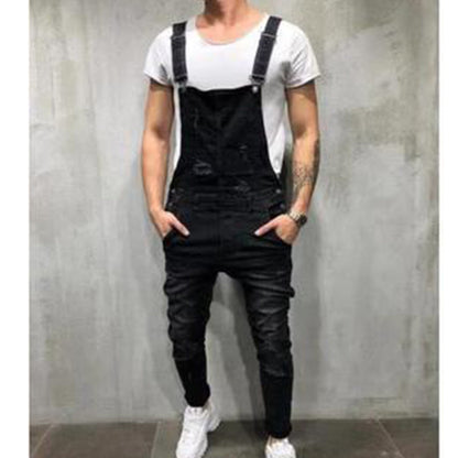 👖Men's Denim Overalls Distressed Ripped Bib Jumpsuits
